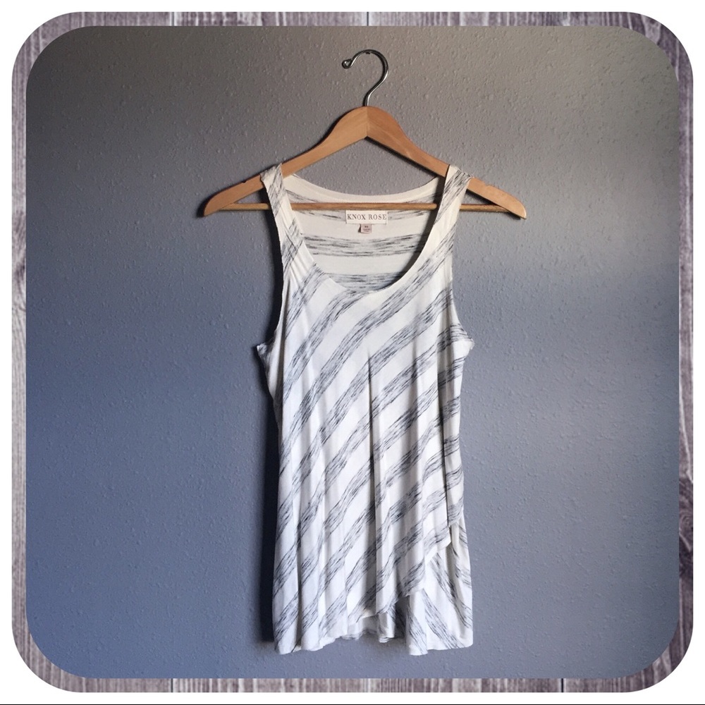 Knox Rose, Knit Tank Top, Gray and White Stripes